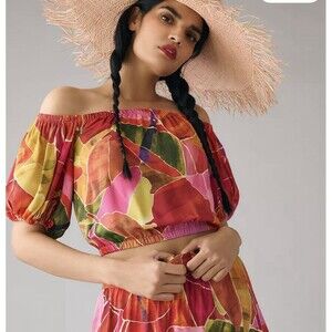 Farm Rio x Anthropologie Off-The-Shoulder Bubble Top Sz S Multicolored NEW Boho